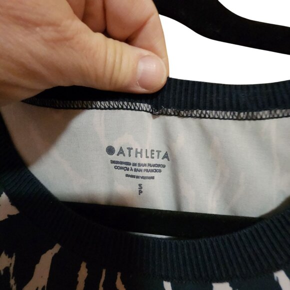 Athleta Navy & White Abstract Print Sleeveless Dress With Drawstring Waist Women - Picture 3 of 3